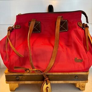 Dooney & Bourke Red and Brown Tote with Leather Accents